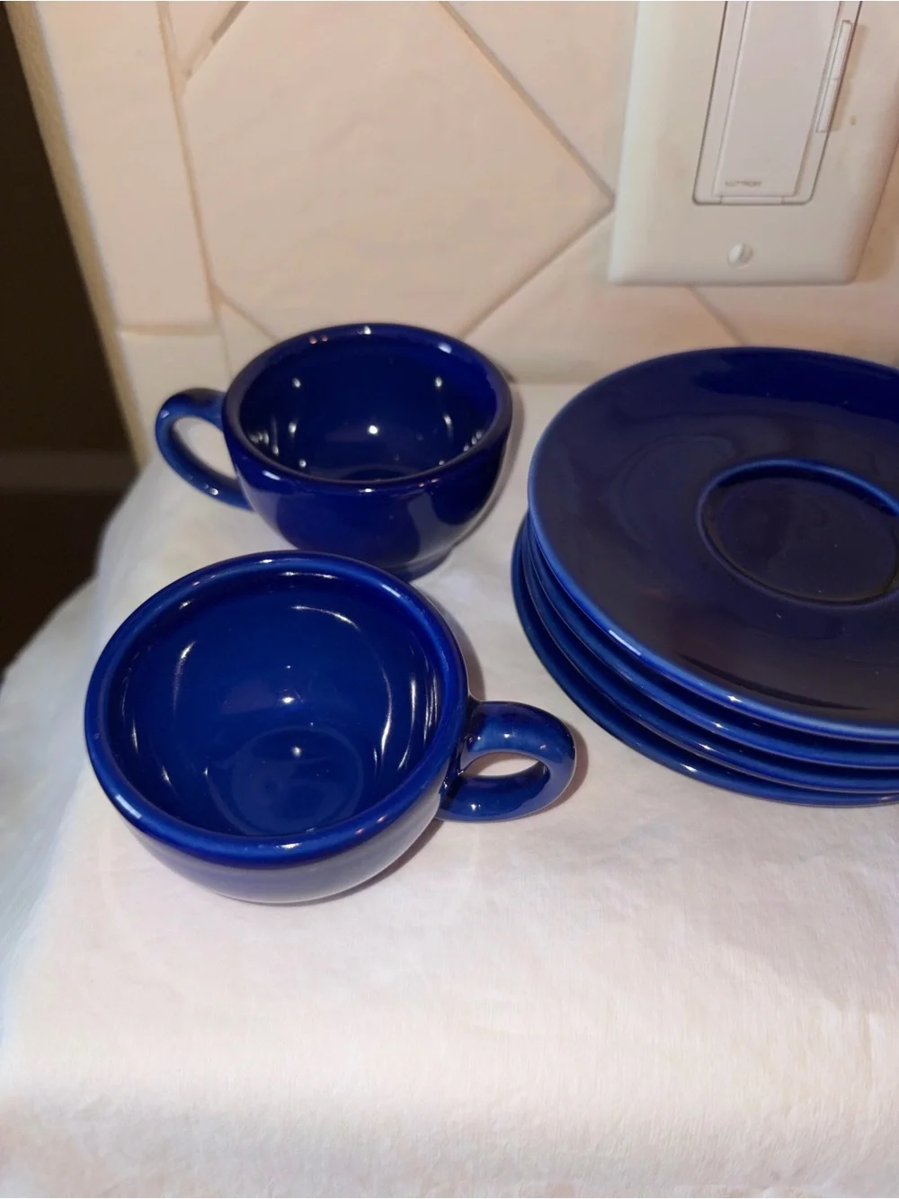 HTF Vintage Syracuse China Set of 4 Demitasse Expresso Cups Saucers cobalt blue